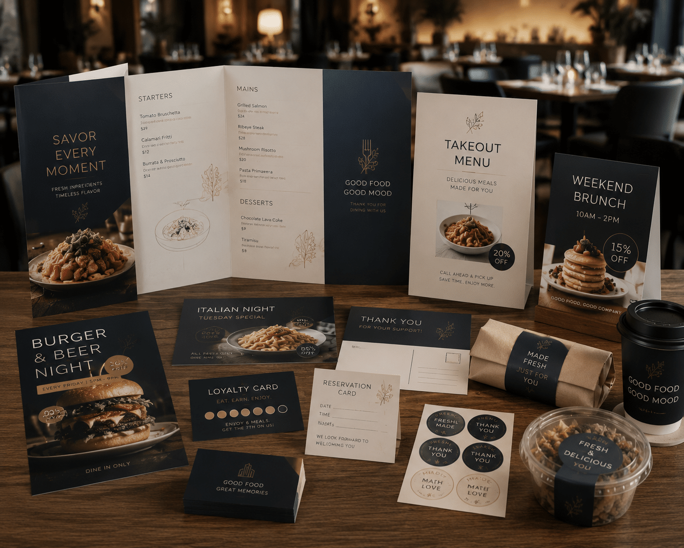 Restaurant Menu and Marketing Print Materials